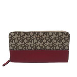 DKNY Beige/Red Faux Leather Bryant Zip Around Continental Wallet